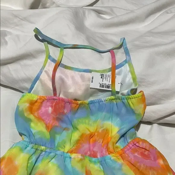 Children’s place m 7/8 Colorful Tie-Dye Dress hi low pointed hemline nwt lined - Picture 8 of 10